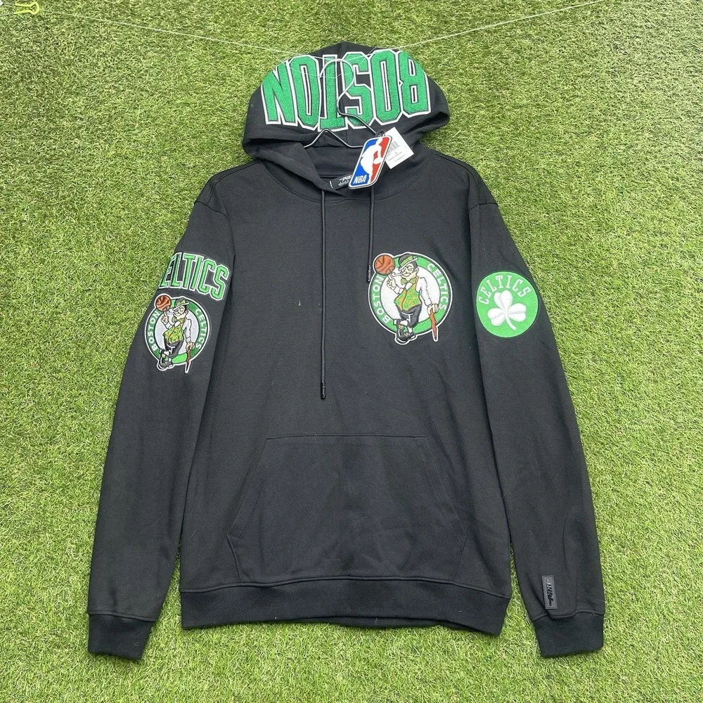 Pro Standard Boston Celtics Hoodie Mens Large Black Patches Embroidered NEW